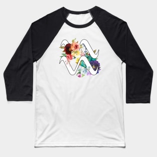 Aquarius Horoscope Zodiac Rainbow Flowers Design Baseball T-Shirt